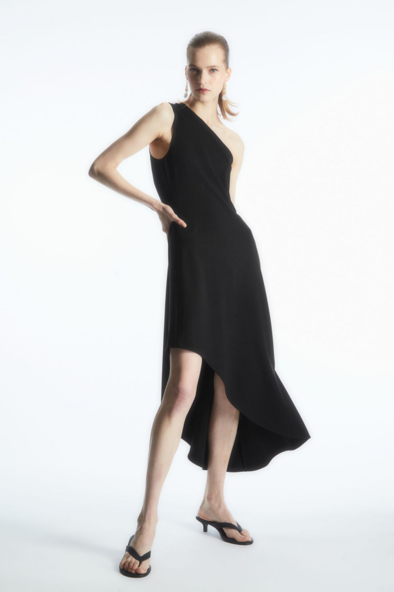 Dámské Šaty COS Asymmetric One-Shoulder Midi Černé | COS Eshop CZ-75864BQCH