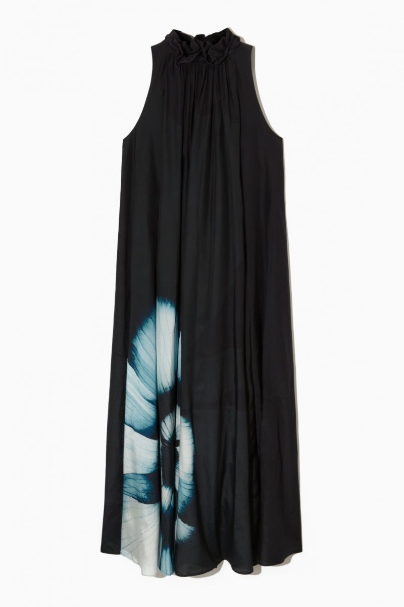 Dámské Šaty COS Floral-Print Silk-Blend Maxi Černé | COS Eshop CZ-39571SYFI