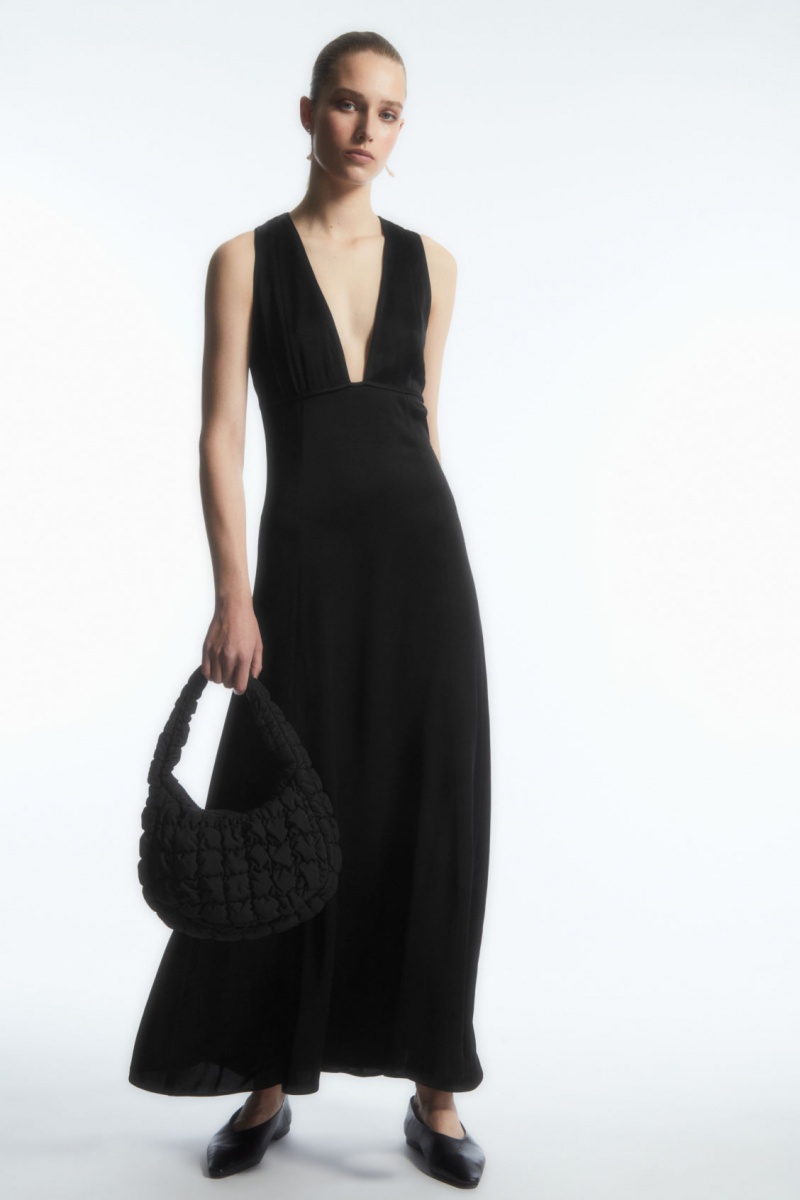 Dámské Šaty COS Plunge Open-Back Maxi Černé | COS Eshop CZ-58206MQZL