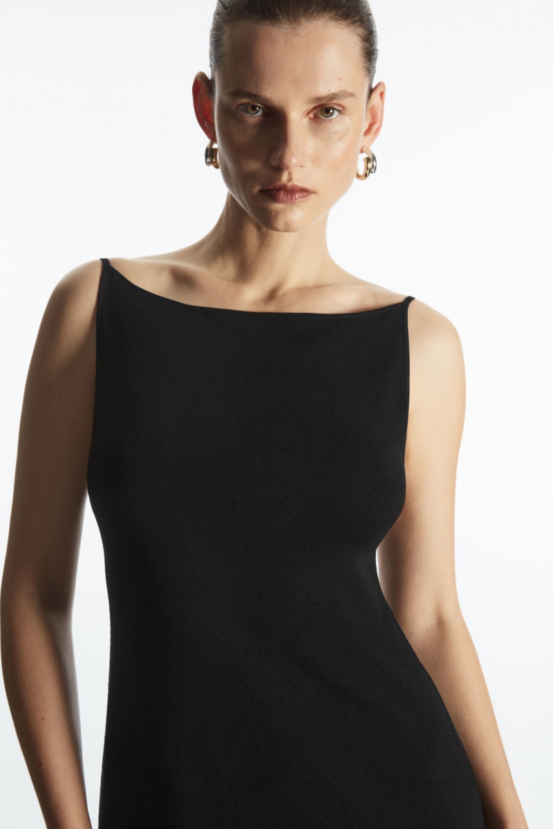 Dámské Šaty COS Square-Neck Pletené Midi Slip Černé | COS Eshop CZ-30798HIXO