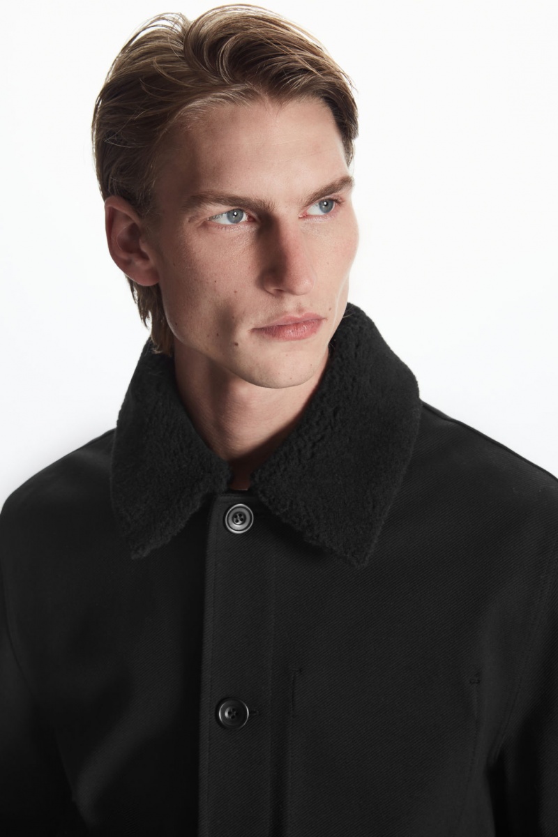 Pánské Bundy COS Detachable-Collar Twill Černé | COS Eshop CZ-90187QGVZ