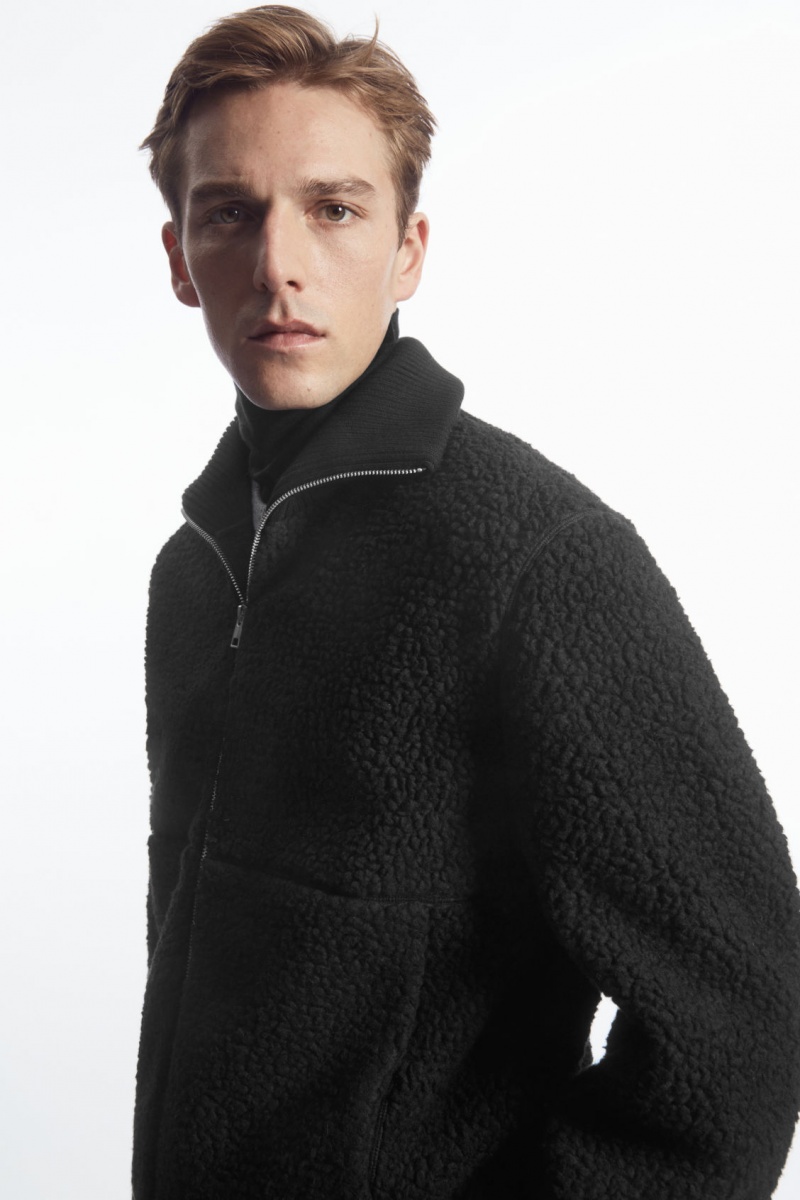 Pánské Bundy COS Funnel-Neck Teddy Černé | COS Eshop CZ-04897TUGV