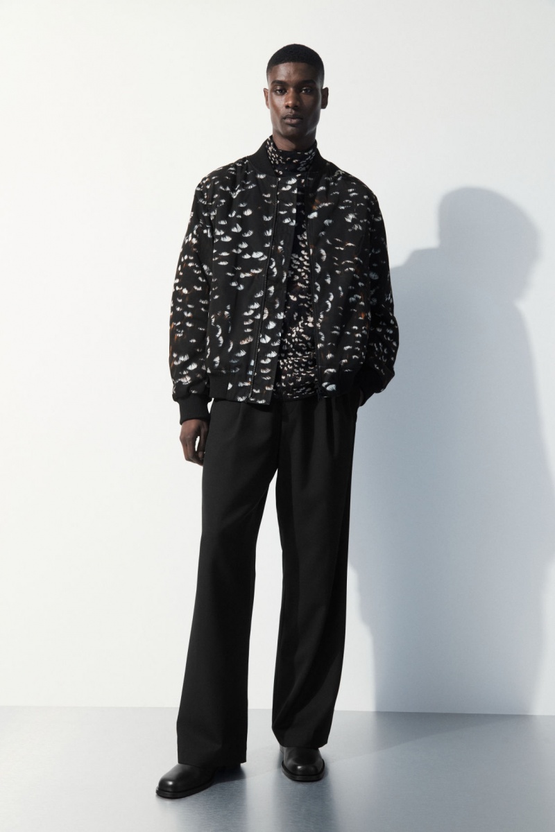 Pánské Bundy COS The Feather-Print Bomber Černé | COS Eshop CZ-41327EBWN