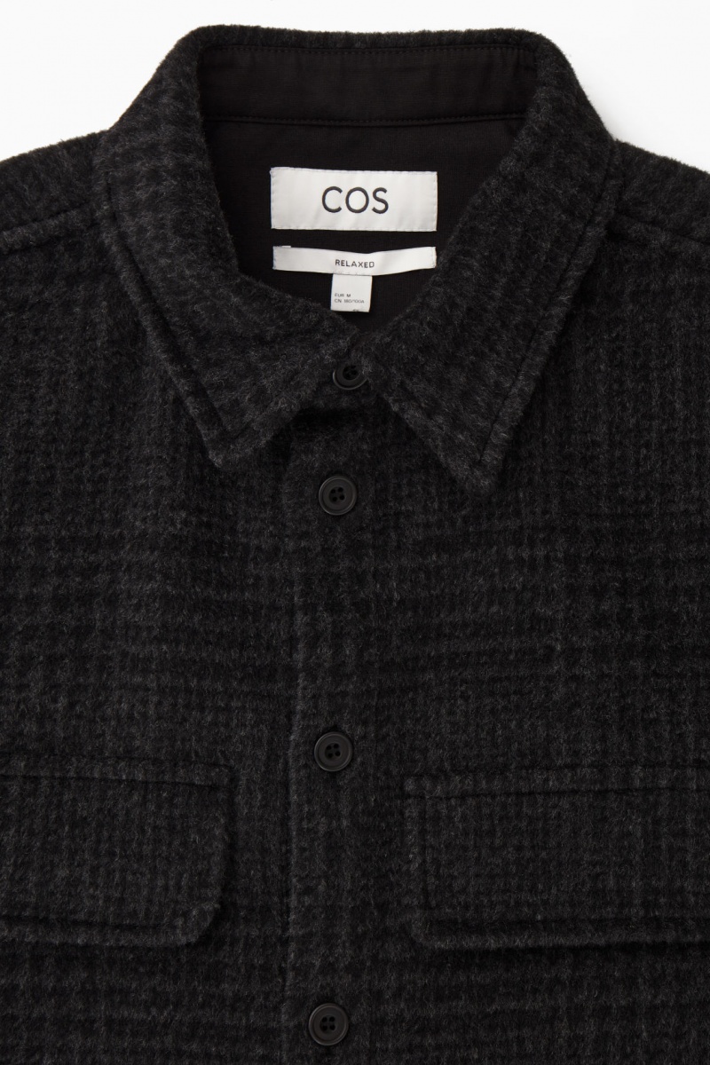 Pánské Košile COS Checked Recycled Vlna Overshirt Tmavě Šedé | COS Eshop CZ-95370FPZU