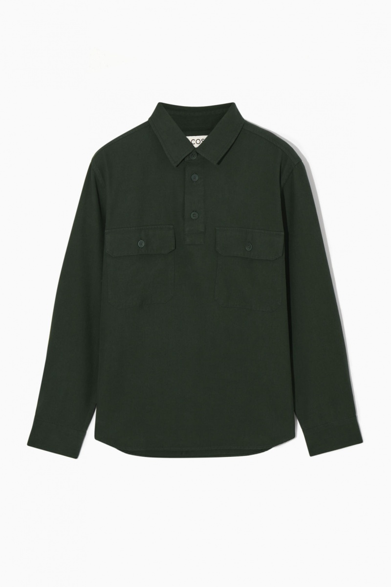 Pánské Košile COS Half-Placket Utility Overshirt Tmavě Zelene | COS Eshop CZ-09765OLDW