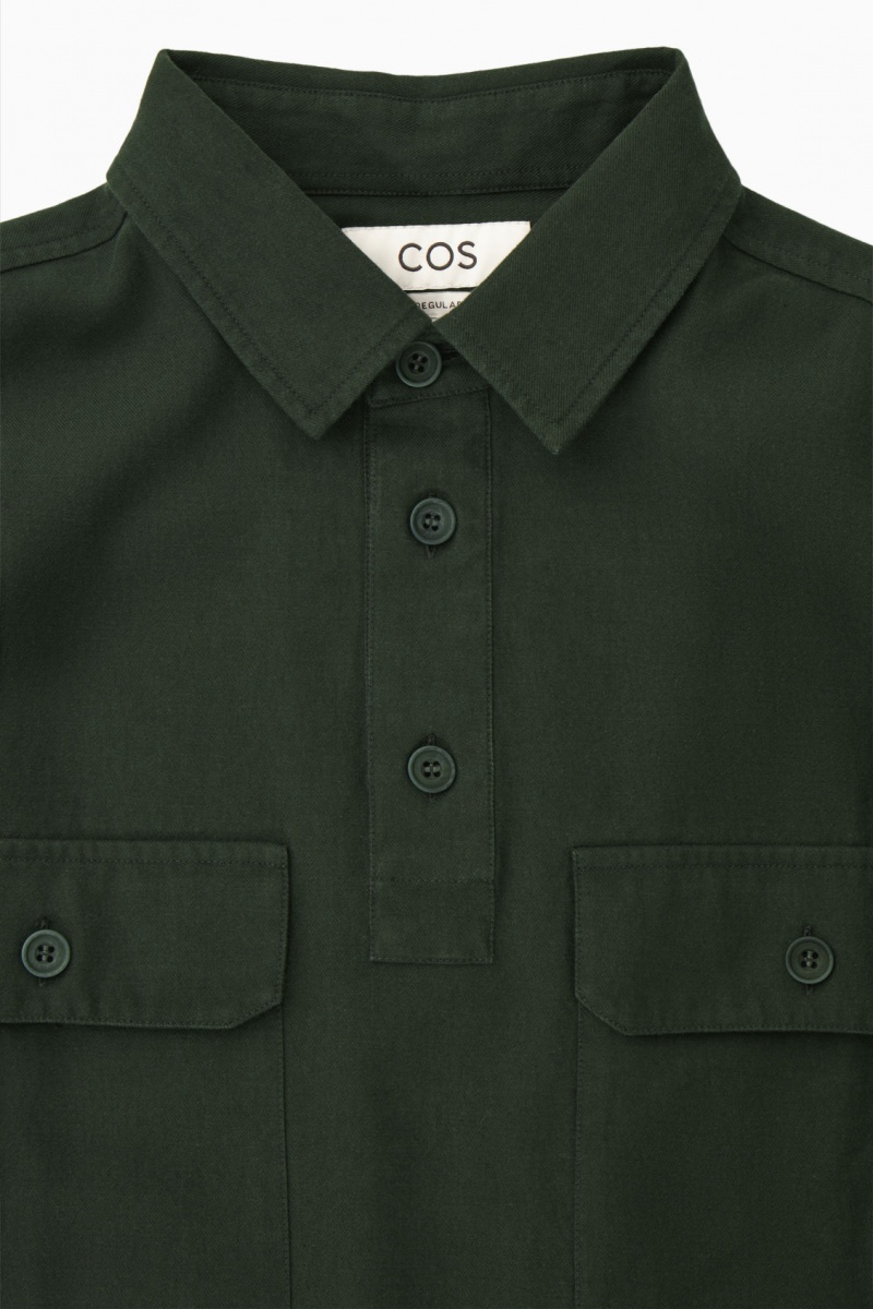 Pánské Košile COS Half-Placket Utility Overshirt Tmavě Zelene | COS Eshop CZ-09765OLDW