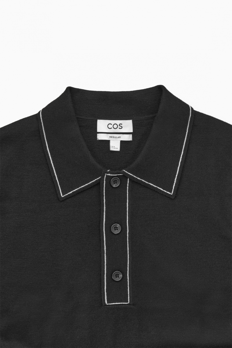 Pánské Polo Triko COS Contrast-Stitch Vlna Černé Bílé | COS Eshop CZ-87296BMOT