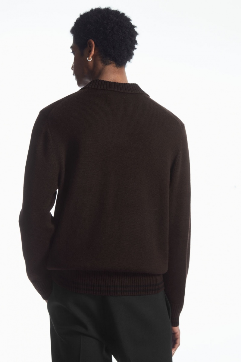 Pánské Polo Triko COS Contrast-Tipped Merino Tmavě Hnědé | COS Eshop CZ-47592TPED