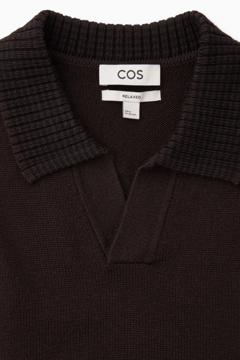 Pánské Polo Triko COS Contrast-Tipped Merino Tmavě Hnědé | COS Eshop CZ-47592TPED