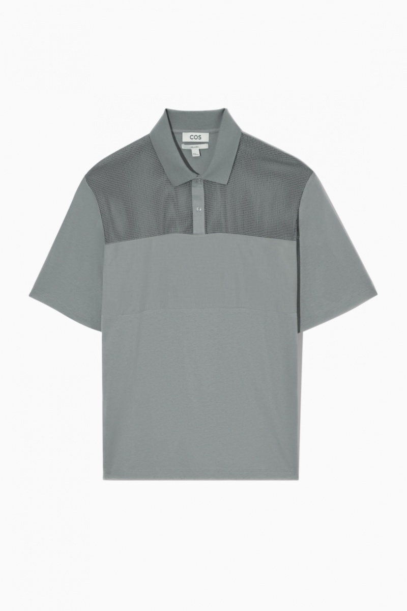 Pánské Polo Triko COS Mesh-Panel Šedé | COS Eshop CZ-94685QUBA