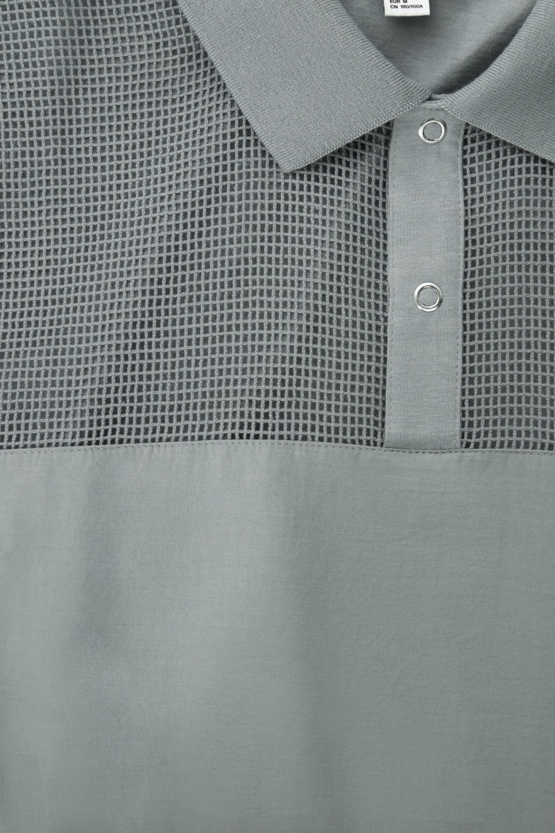 Pánské Polo Triko COS Mesh-Panel Šedé | COS Eshop CZ-94685QUBA