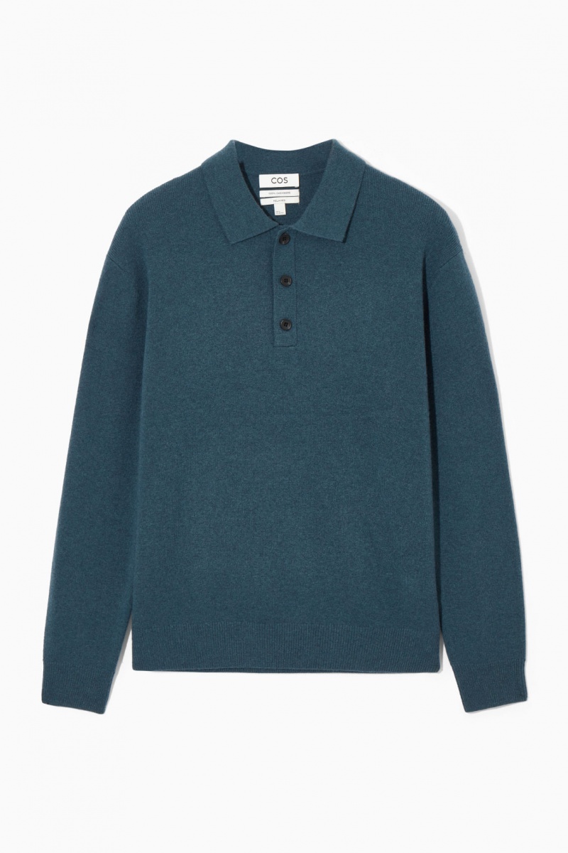 Pánské Polo Triko COS Pure Cashmere Tyrkysové | COS Eshop CZ-70856UYXF