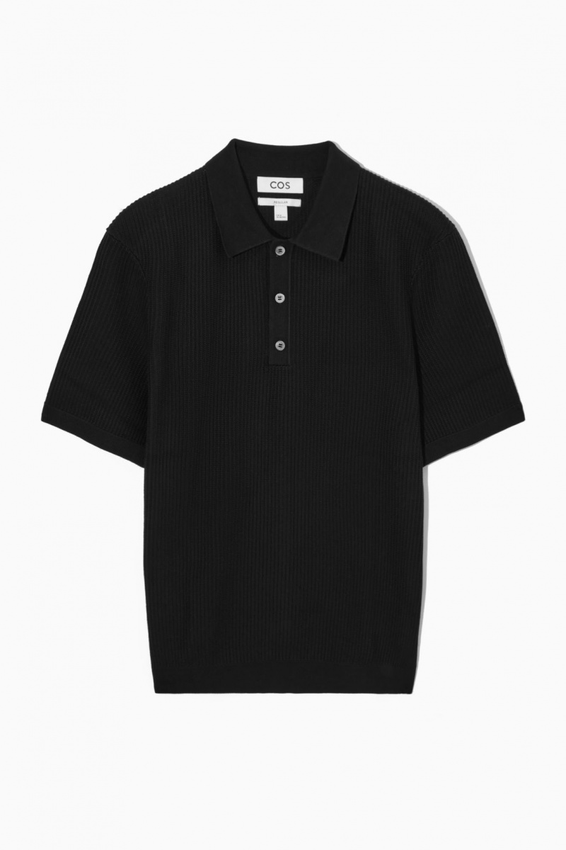 Pánské Polo Triko COS Textured Pletené Černé | COS Eshop CZ-82157WUSE