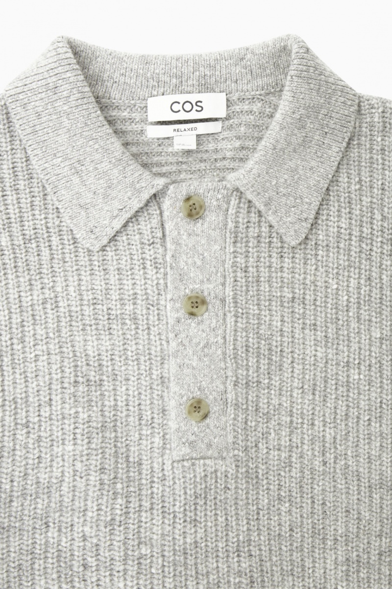 Pánské Polo Triko COS Žebrovaný Vlna And Cashmere-Blend Světle Šedé | COS Eshop CZ-91703ZWSM