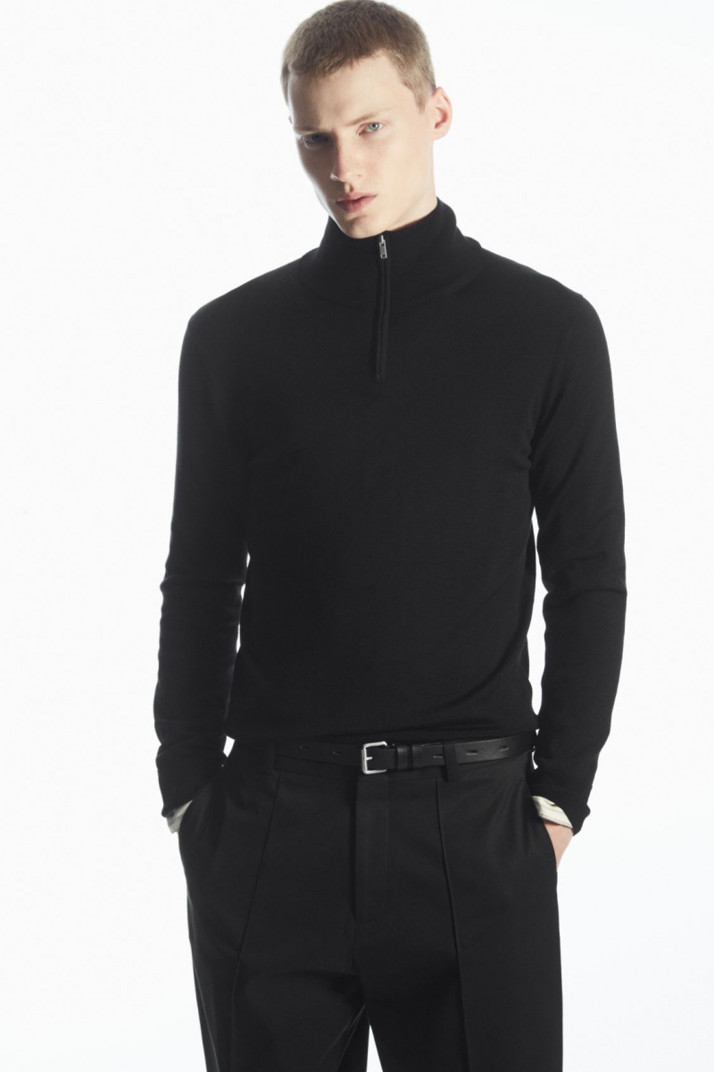 Pánské Svetry COS Funnel-Neck Vlna Half-Zip Černé | COS Eshop CZ-32897SNQU