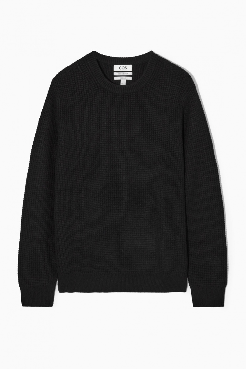 Pánské Svetry COS Waffle-Knit Pure Cashmere Černé | COS Eshop CZ-41307MCEP