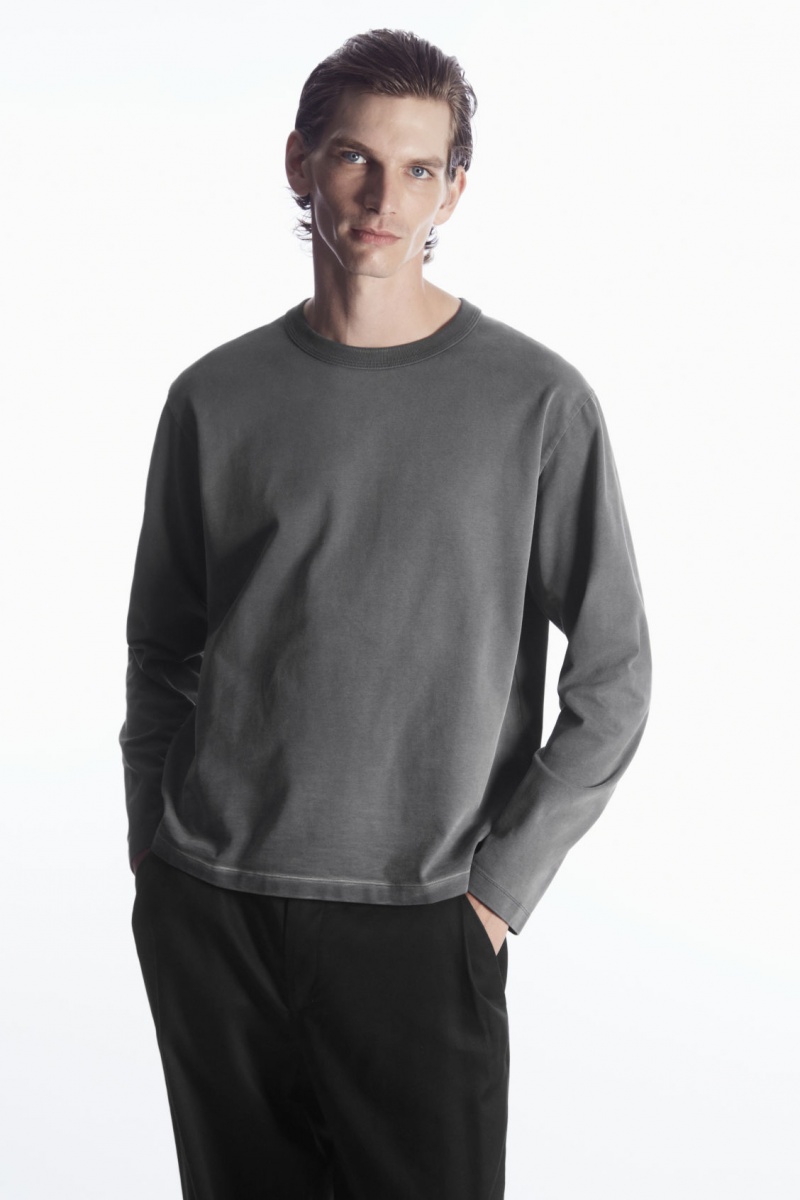 Pánské Tričko COS Boxy Heavyweight Long-Sleeved Tmavě Šedé | COS Eshop CZ-40296ZHNX